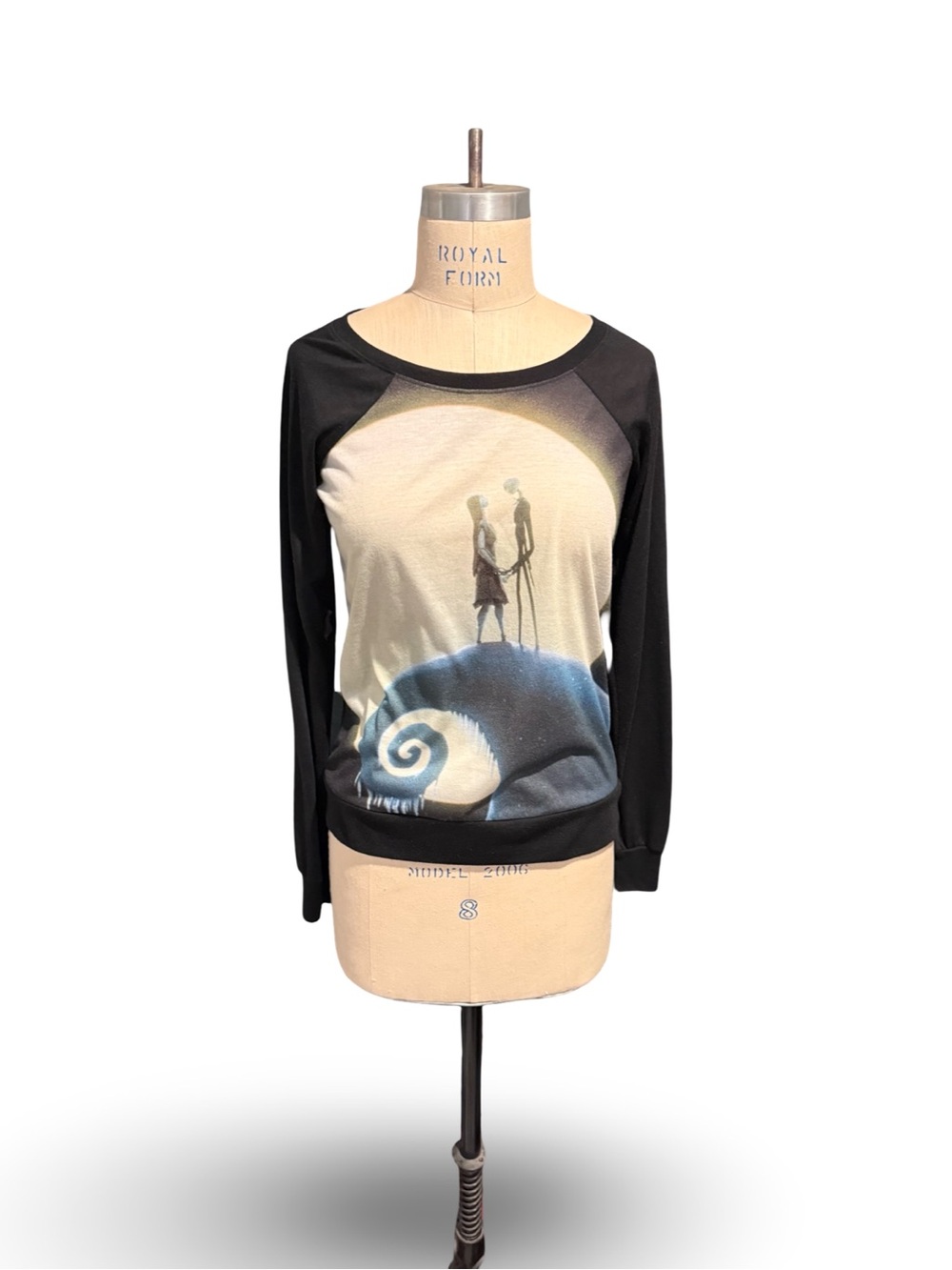 Disney Black and Cream Long Sleeve Raglan Top with Blue Moon Graphic